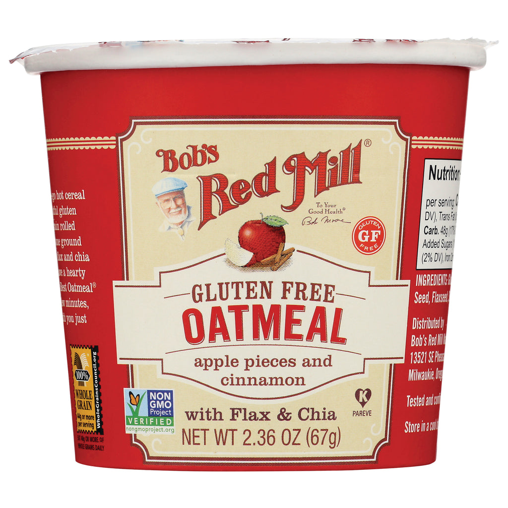 BOB229 | Bob's Red Mill gluten free oatmeal cup, apple pieces and cinnamon, with flax and chia, 2.36 oz - Thumbnail