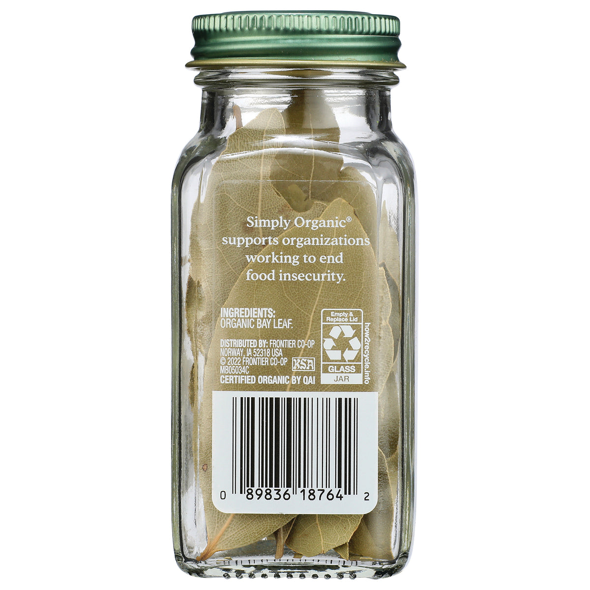 SMP037 | Back label of Simply Organic Organic Bay Leaf jar with ingredients, barcode, and recycling info
