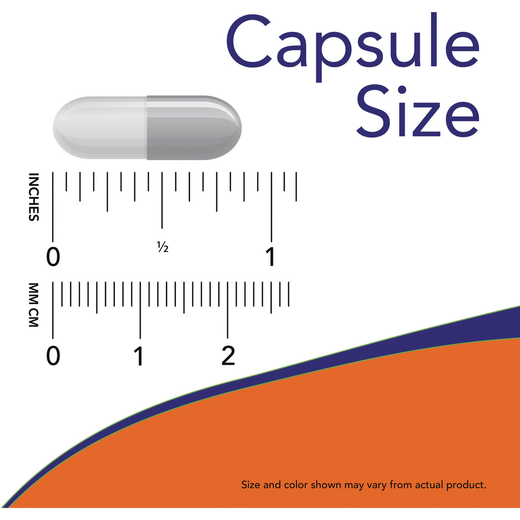 NWF1048 | capsule size chart with capsule illustration and rulers in inches and millimeters - Thumbnail