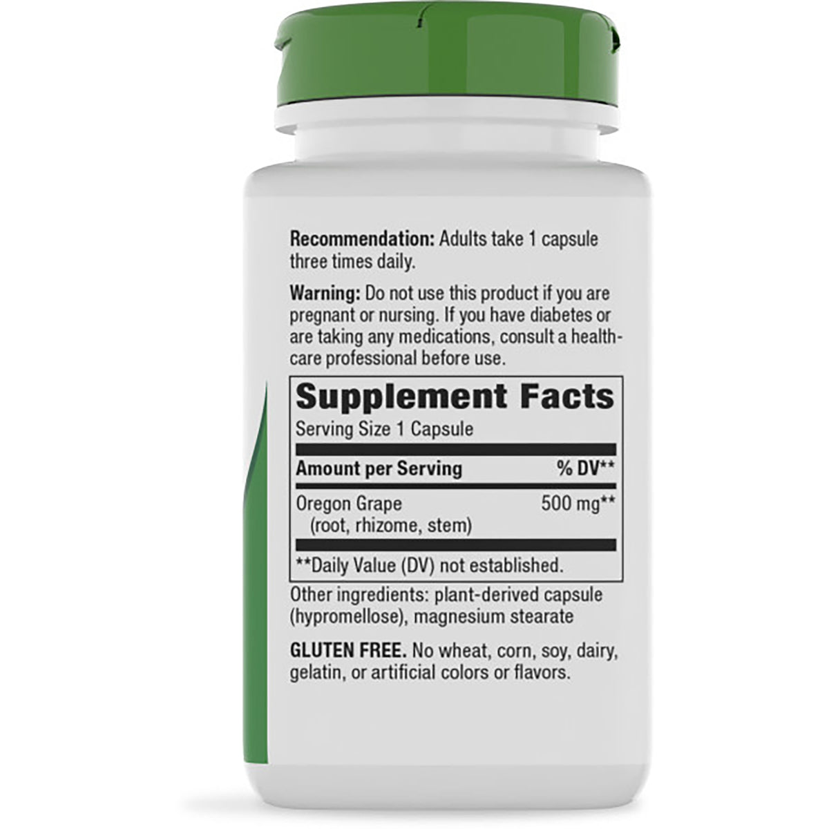 NW794 | Back of brown supplement bottle label showing Supplement Facts, serving size 1 capsule, warnings and directions