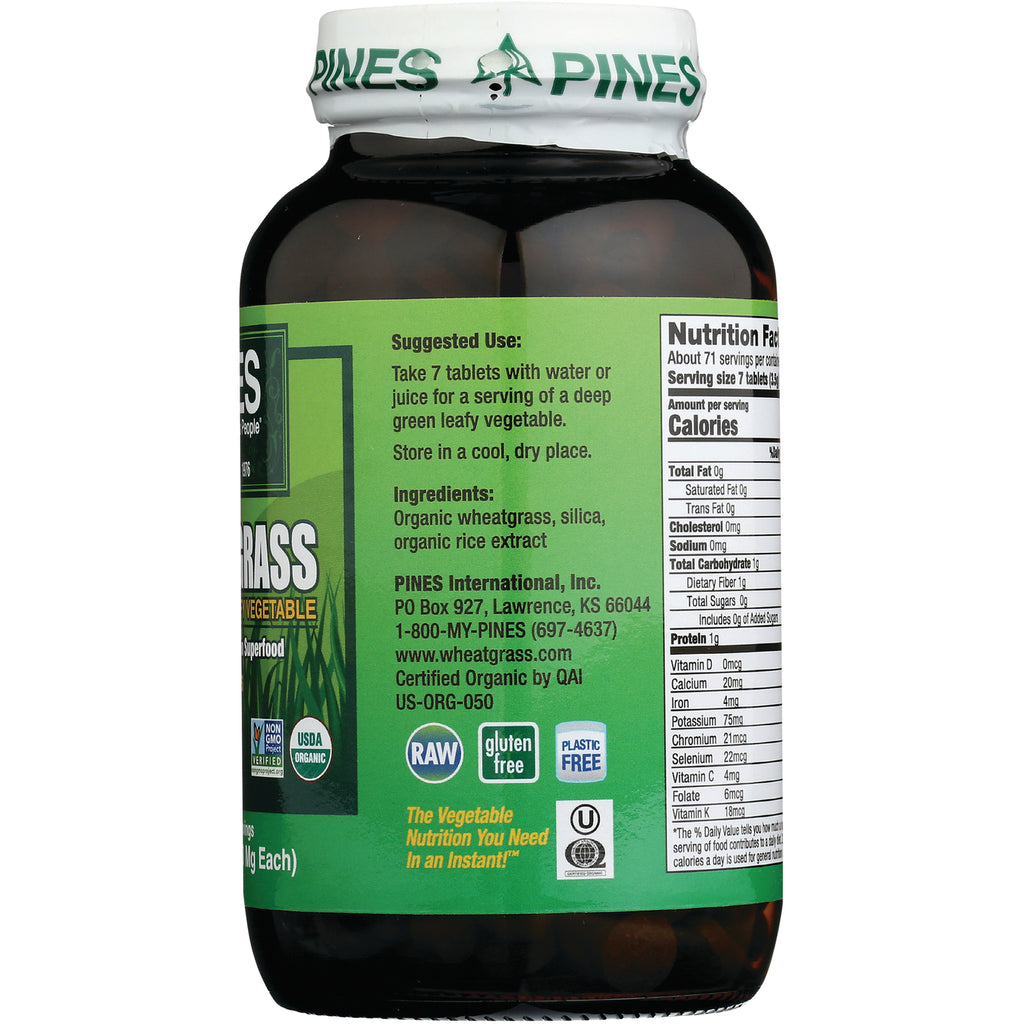 PNN003 | Back label of wheatgrass supplement bottle showing suggested use, ingredients, and nutrition facts - Thumbnail