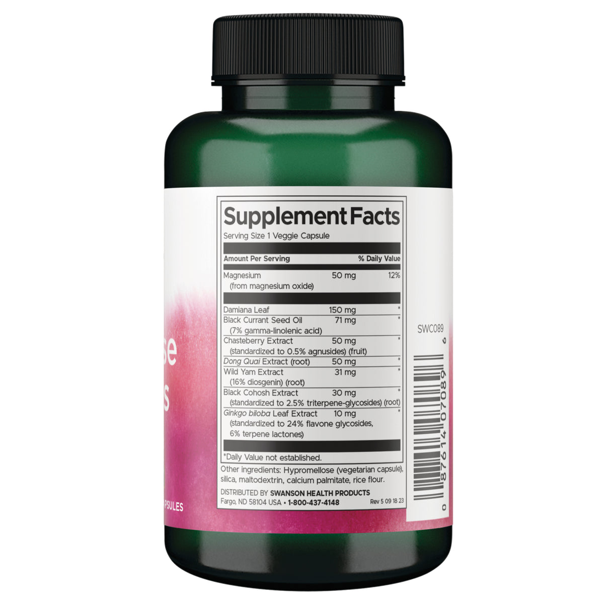 SWC089 | Back label with supplement facts and serving information