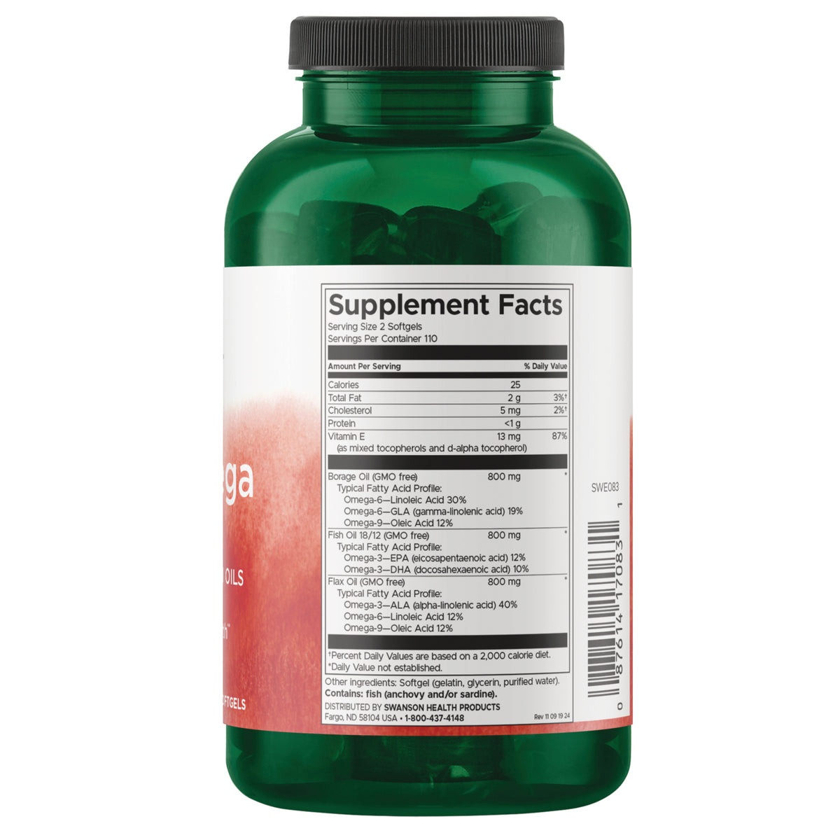 SWE083 | Back label with supplement facts and serving information