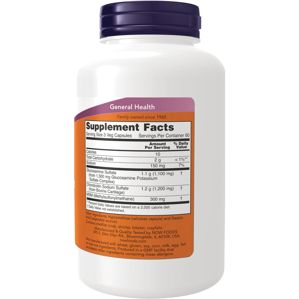 NWF130 | Back label showing Supplement Facts and ingredient list for glucosamine, chondroitin, and MSM - Thumbnail