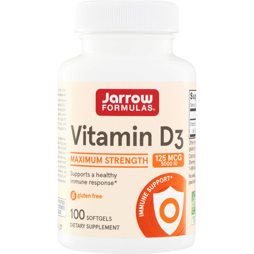 JR173 | Jarrow Formulas Vitamin D3 Maximum Strength 125 mcg (5000 IU), 100 softgels, gluten free - Thumbnail