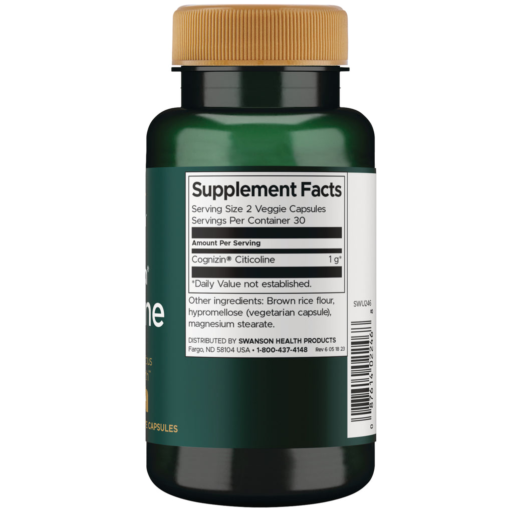SWU246 | Supplement Facts panel: Serving Size 2 veggie capsules; Cognizin Citicoline 1 gram - Thumbnail