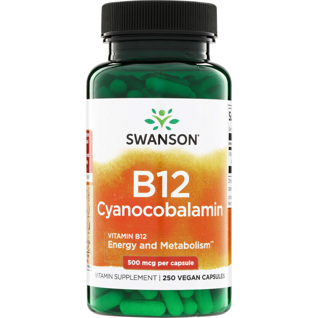 SW031 | Swanson B12 Cyanocobalamin, 500 mcg per capsule, 250 vegan capsules - Thumbnail