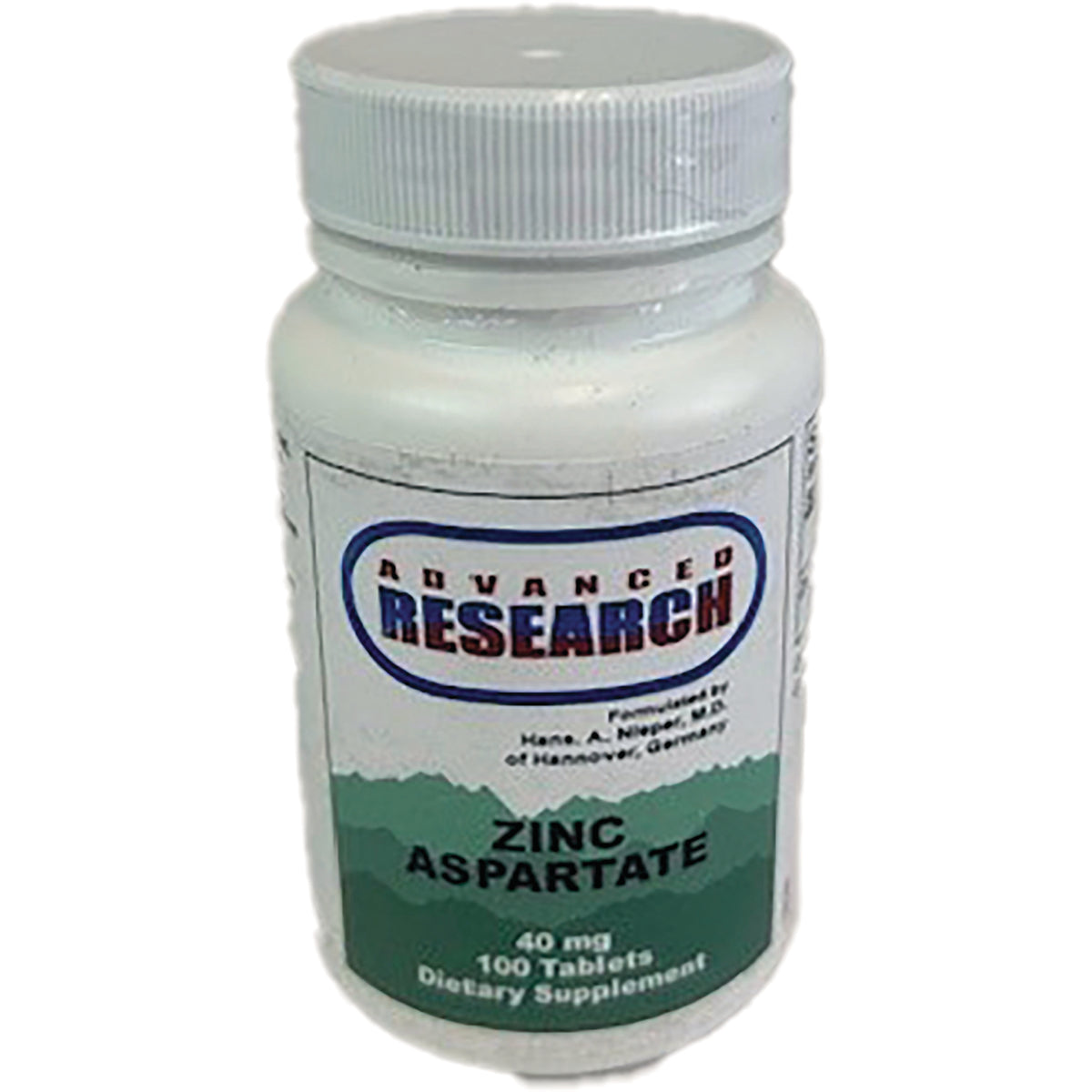 ADR027 | Advanced Research Zinc Aspartate 40 mg, 100 tablets dietary supplement bottle
