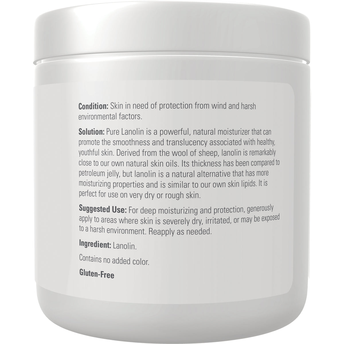 NWF440 | Back label showing condition, solution, suggested use, ingredient Lanolin and Gluten-Free note