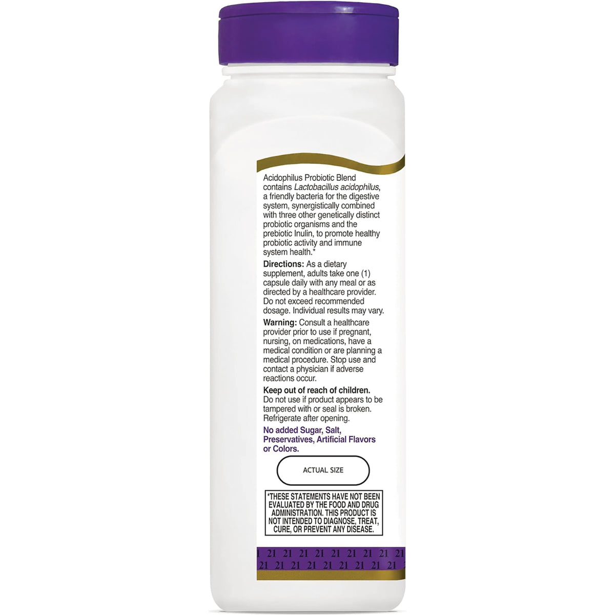 CNT007 | Back label of white supplement bottle showing directions, warnings, and product claims