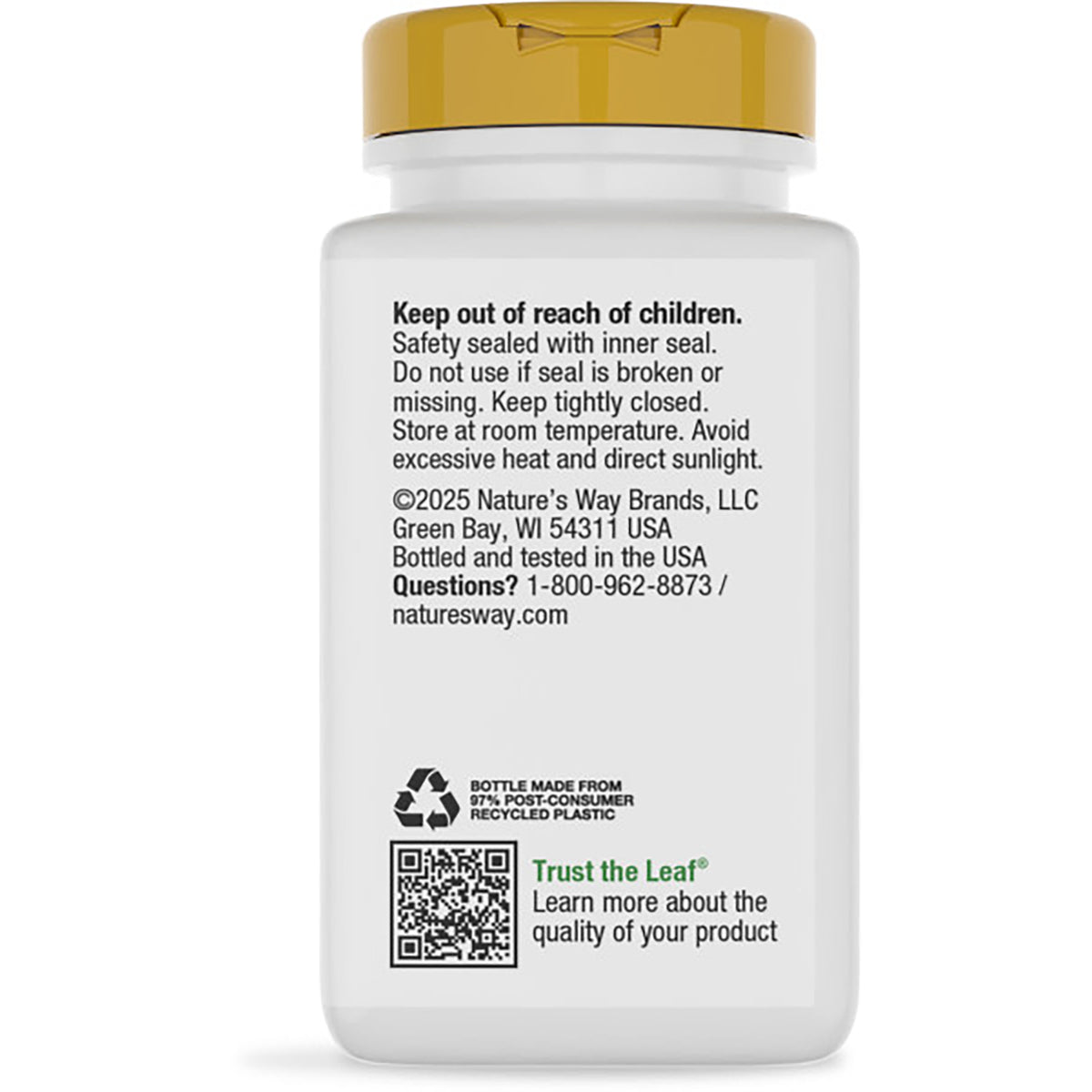 NW363 | Back of brown supplement bottle with green label reading Potent Antioxidant, barcode and company info