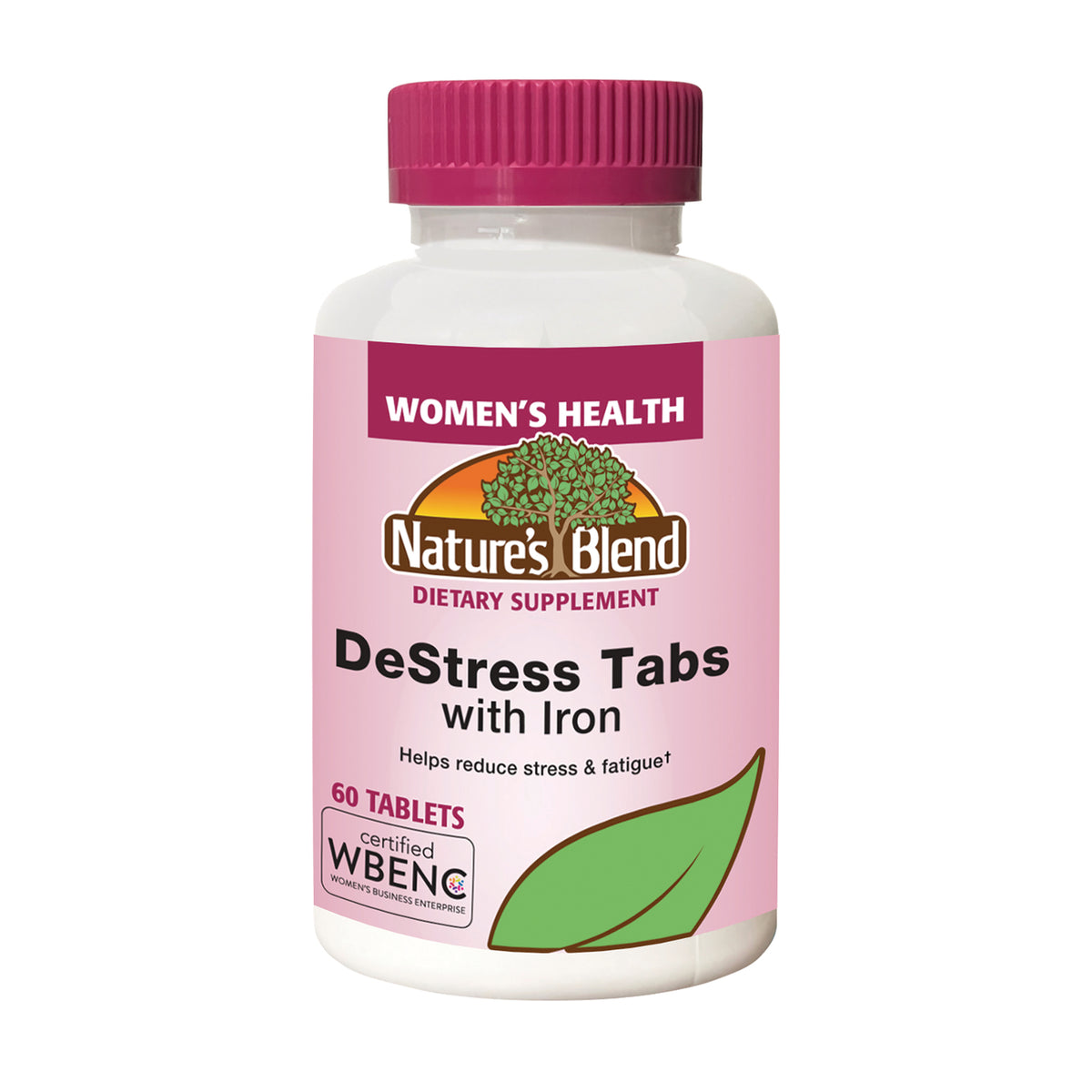 NAB132 | Nature's Blend DeStress Tabs with Iron bottle, pink Women's Health label, 60 tablets