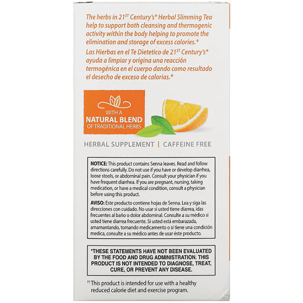 Back of tea supplement box showing natural blend badge, lemon illustration, HERBAL SUPPLEMENT | CAFFEINE FREE and caution text - Thumbnail