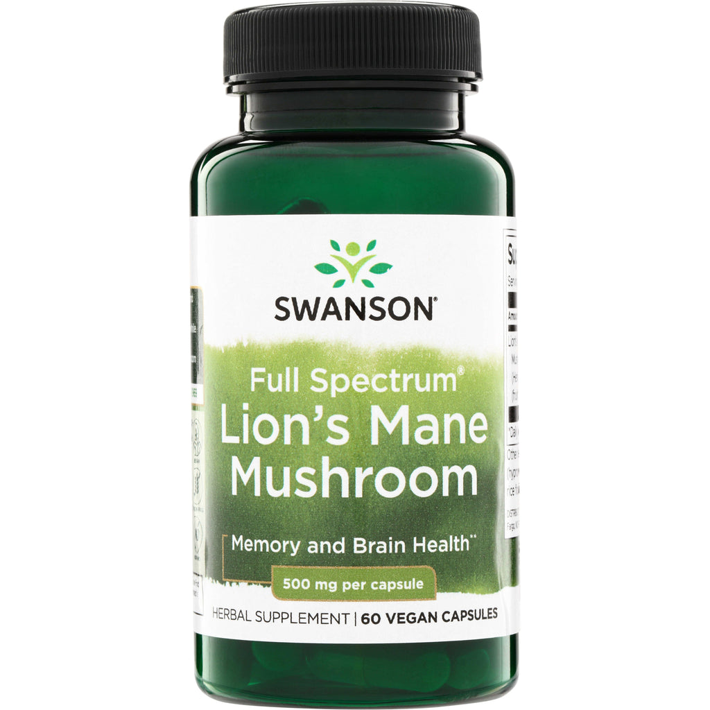 SW1096 | Swanson Full Spectrum Lion's Mane Mushroom, 500 mg per capsule, 60 vegan capsules - Thumbnail