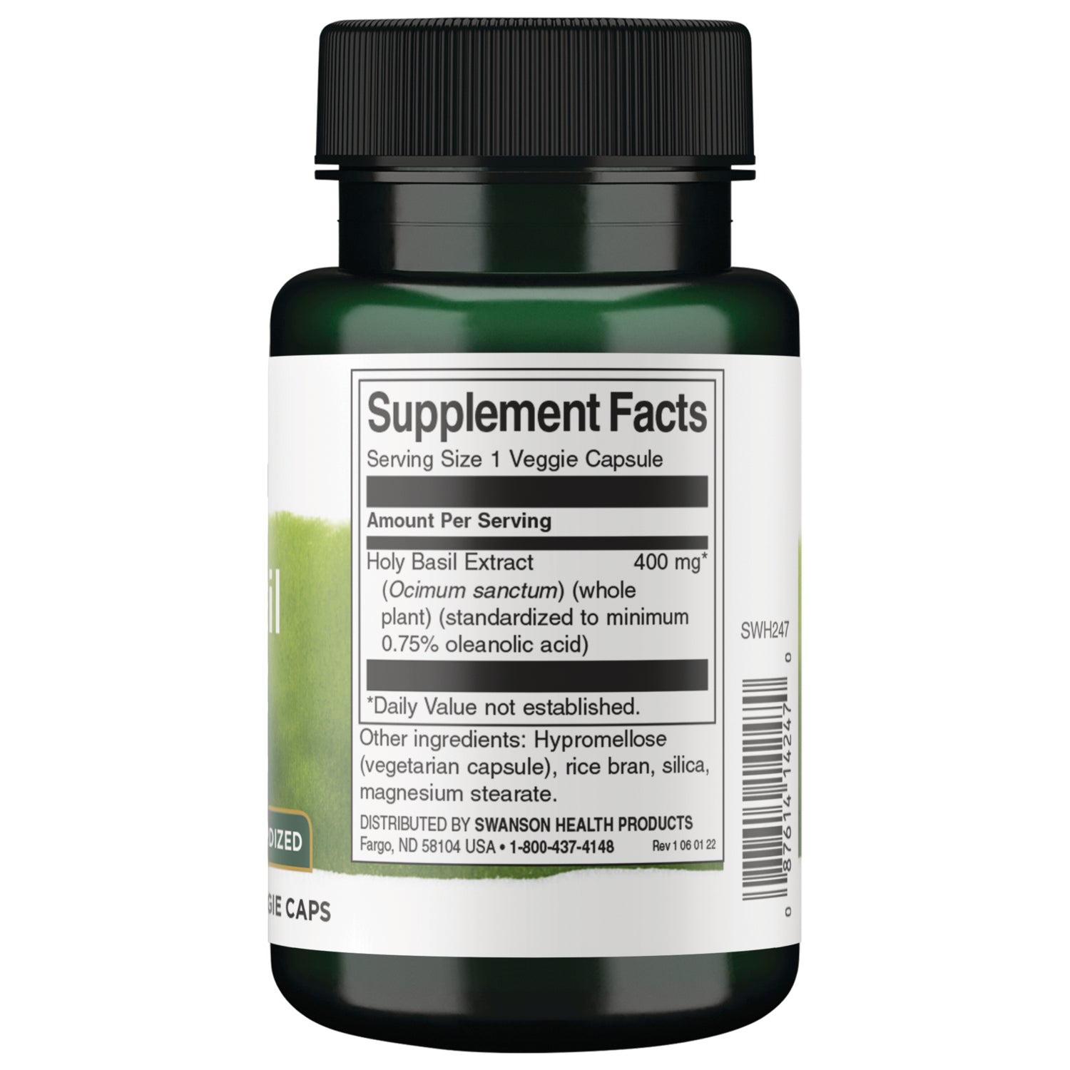 SWH247 | Back label with supplement facts and serving information