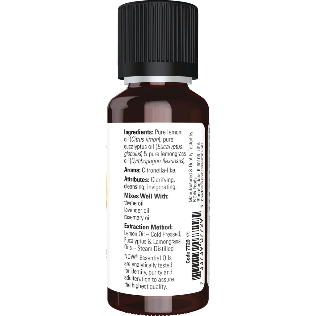 NWF1162 | back label of amber essential oil bottle showing ingredients, aroma, attributes and barcode - Thumbnail