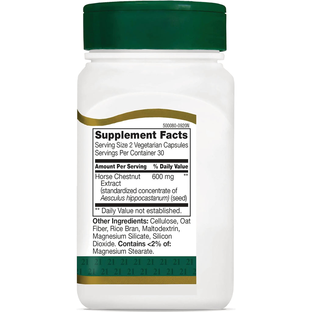 CNT092 | back label with Supplement Facts and ingredients listing for horse chestnut extract 600 mg - Thumbnail