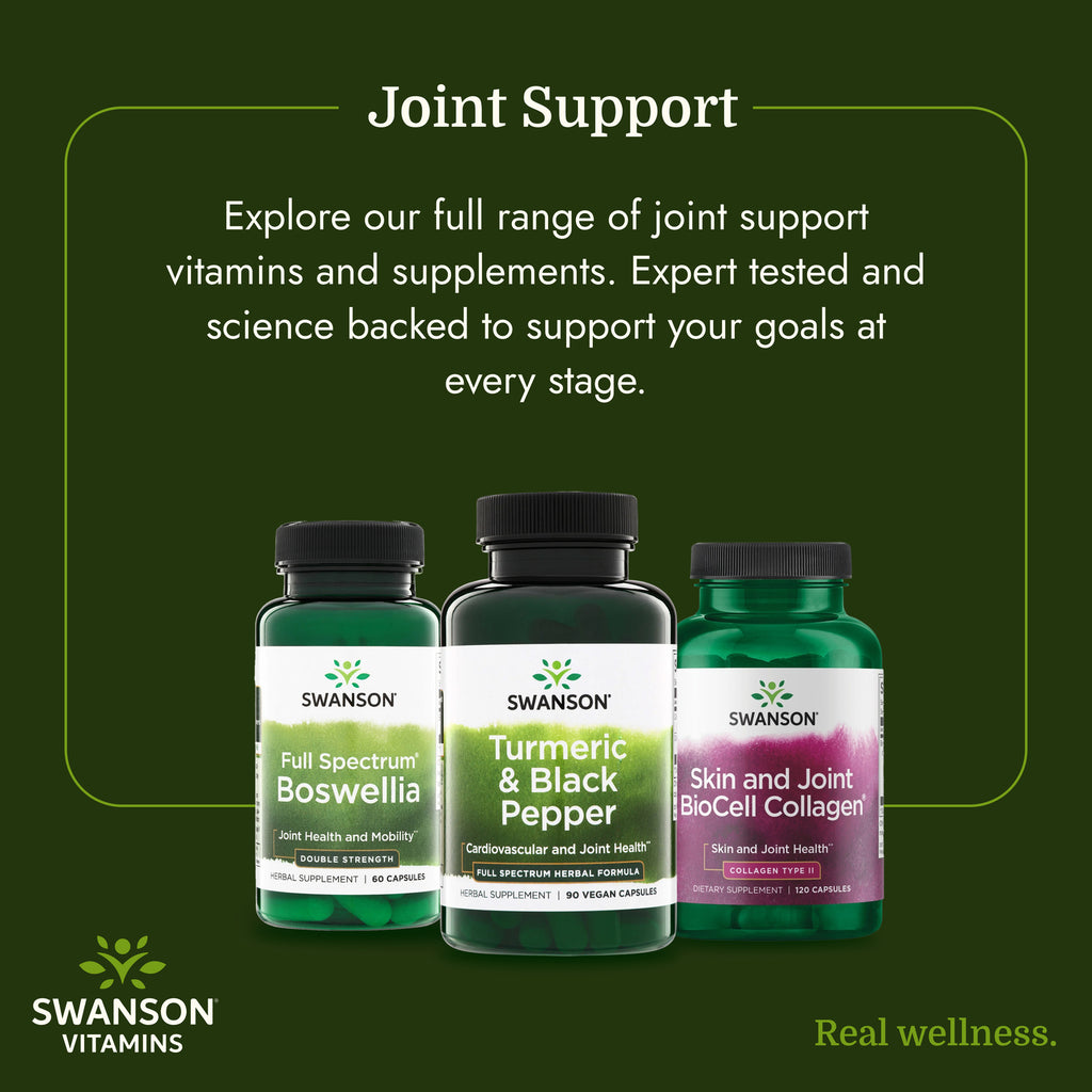 SW1877 | Swanson vitamins joint support infographic with three supplement bottles and Real wellness slogan - Thumbnail