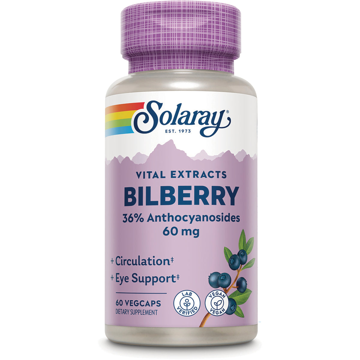 SLR326 | Solaray Vital Extracts Bilberry 60 mg, 36% Anthocyanosides, 60 VegCaps