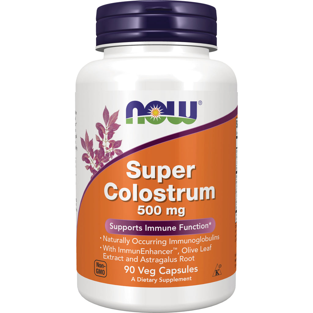 NWF575 | NOW Super Colostrum 500 mg white bottle with orange label, 90 veg capsules - Thumbnail
