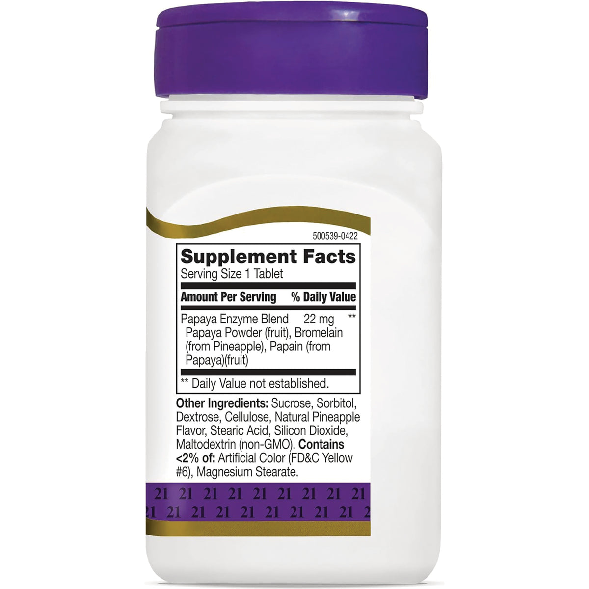 CNT132 | Back of white supplement bottle showing Supplement Facts label with serving size 1 tablet and ingredients list