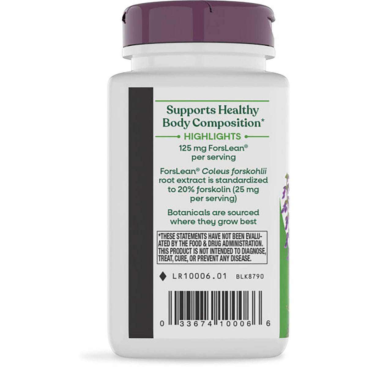 NW868 | Back label of white supplement bottle showing HEALTHY BODY COMPOSITION text, product description and barcode