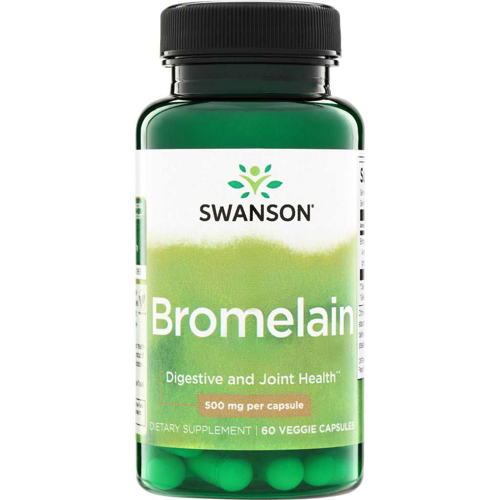 SWU820 | Swanson Bromelain supplement bottle, 500 mg per capsule, 60 veggie capsules, Digestive and Joint Health - Thumbnail