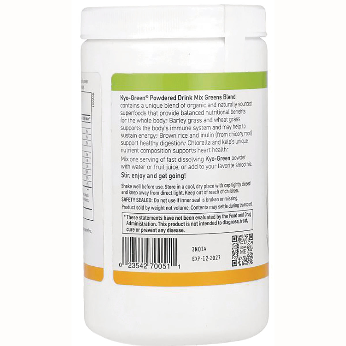 KY074 | Back label of white supplement jar showing product information, barcode, and expiration date