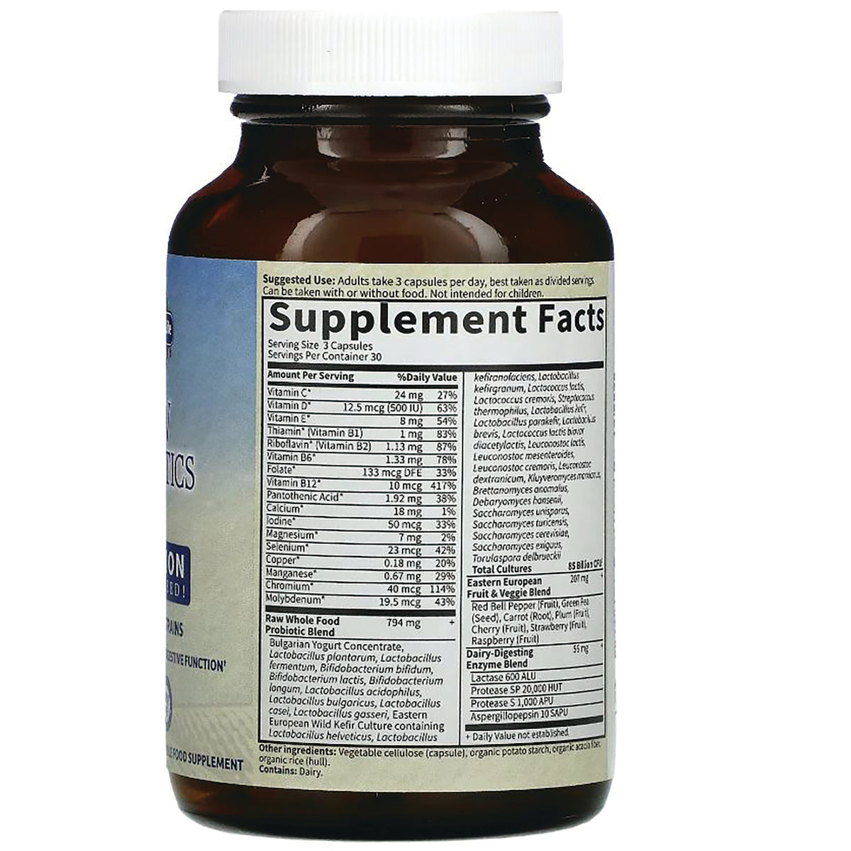 GLF130 | back of brown supplement bottle showing Supplement Facts nutrition label and ingredients panel