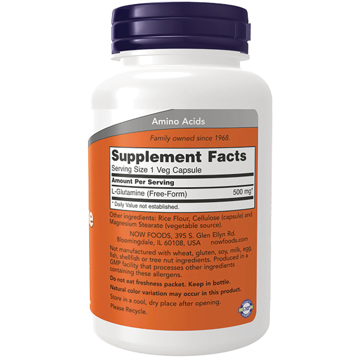 NWF225 | Back label with Supplement Facts showing L-Glutamine 500 mg and ingredients