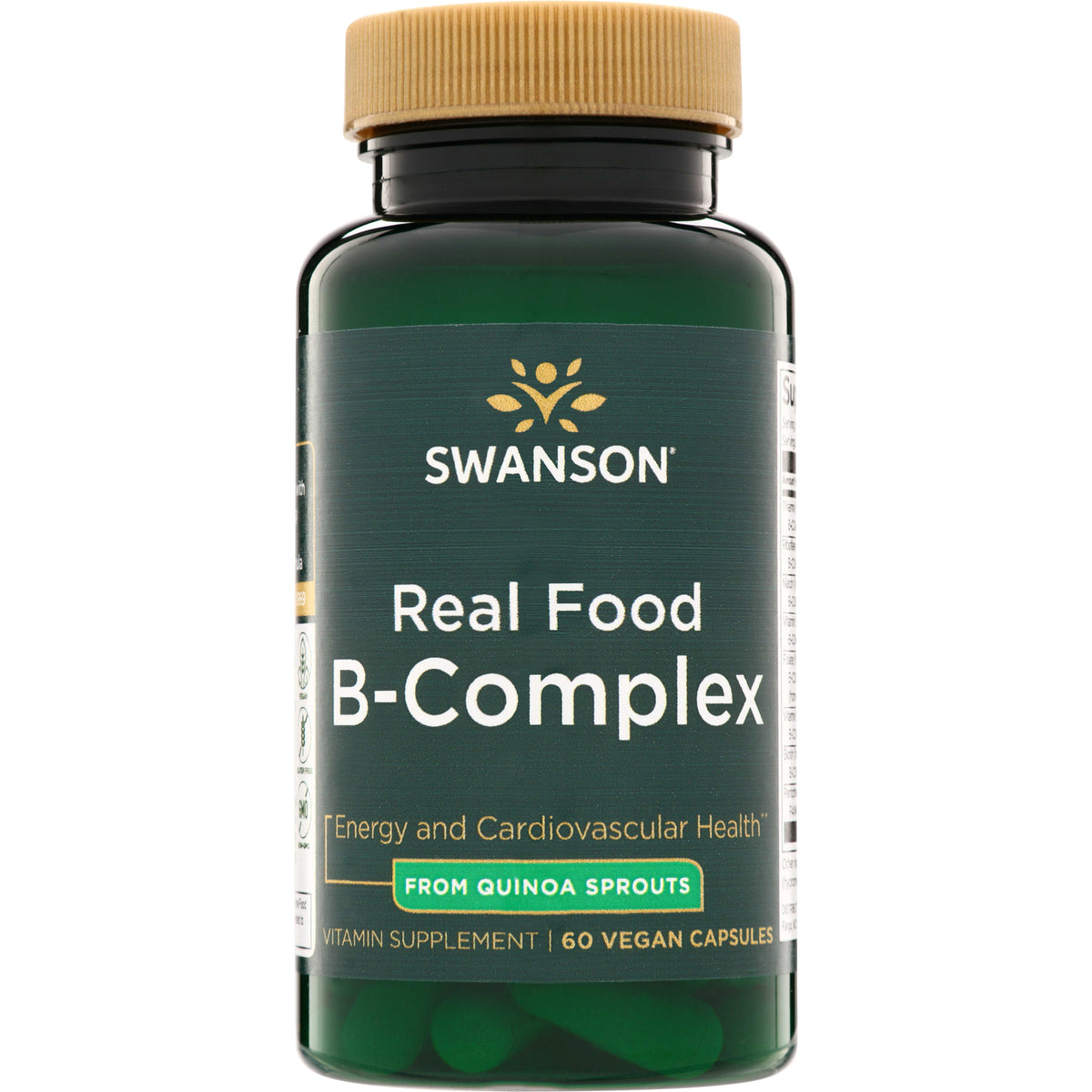 SWU1040 | Swanson Real Food B-Complex supplement bottle, 60 vegan capsules