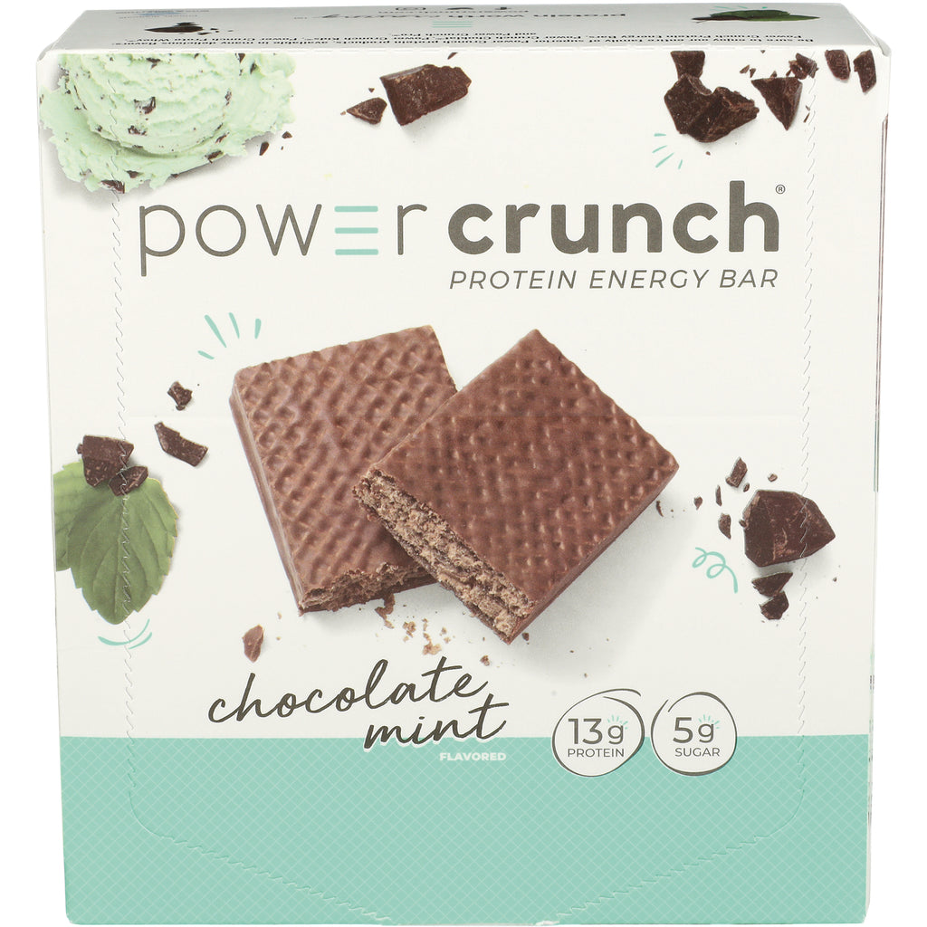 BNR011 | Power Crunch chocolate mint protein energy bar box with two chocolate-coated wafer bars and 13g protein, 5g sugar - Thumbnail