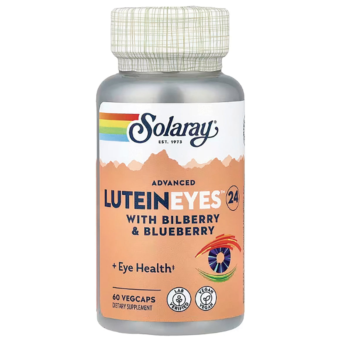 SLR324 | Solaray LUTEIN EYES with bilberry and blueberry, 60 vegcaps dietary supplement bottle front