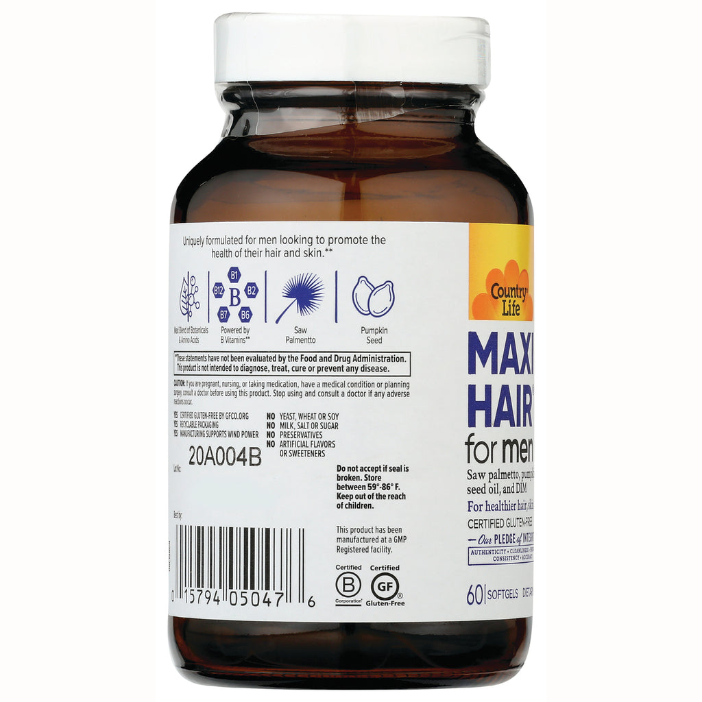 CRL587 | Back label of brown supplement bottle showing ingredients, barcode, storage instructions and Country Life branding - Thumbnail