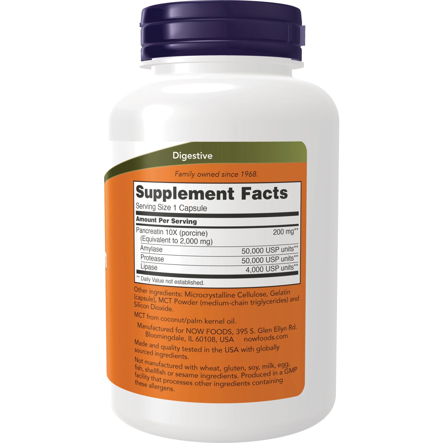 NWF262 | back of white supplement bottle showing Supplement Facts panel and ingredient text on orange label
