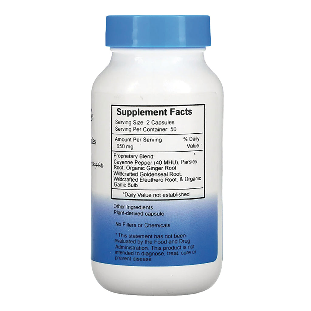 DCR030 | Back of white supplement bottle showing Supplement Facts panel and ingredient list with blue cap - Thumbnail