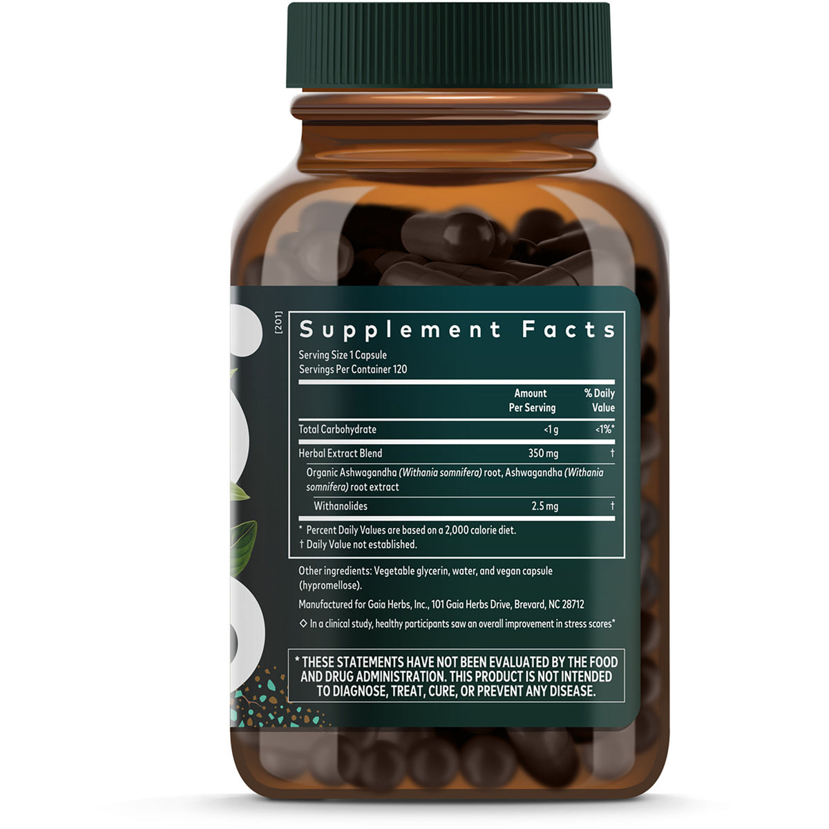 GH152 | Supplement Facts panel on back of amber bottle showing serving size, proprietary extract blend and ingredients