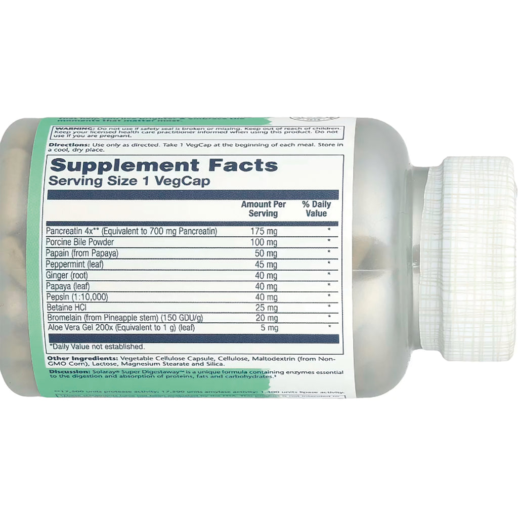 SLR212 | back label showing Supplement Facts panel with Serving Size 1 VegCap and ingredient amounts on a horizontal bottle - Thumbnail
