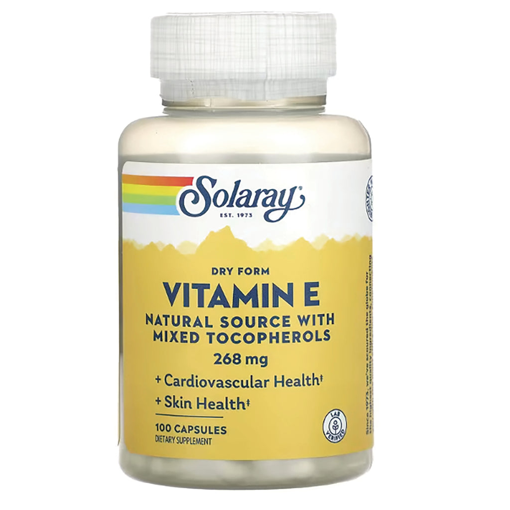 SLR346 | Solaray Dry Form Vitamin E 268 mg, natural source with mixed tocopherols, 100 capsules - Thumbnail