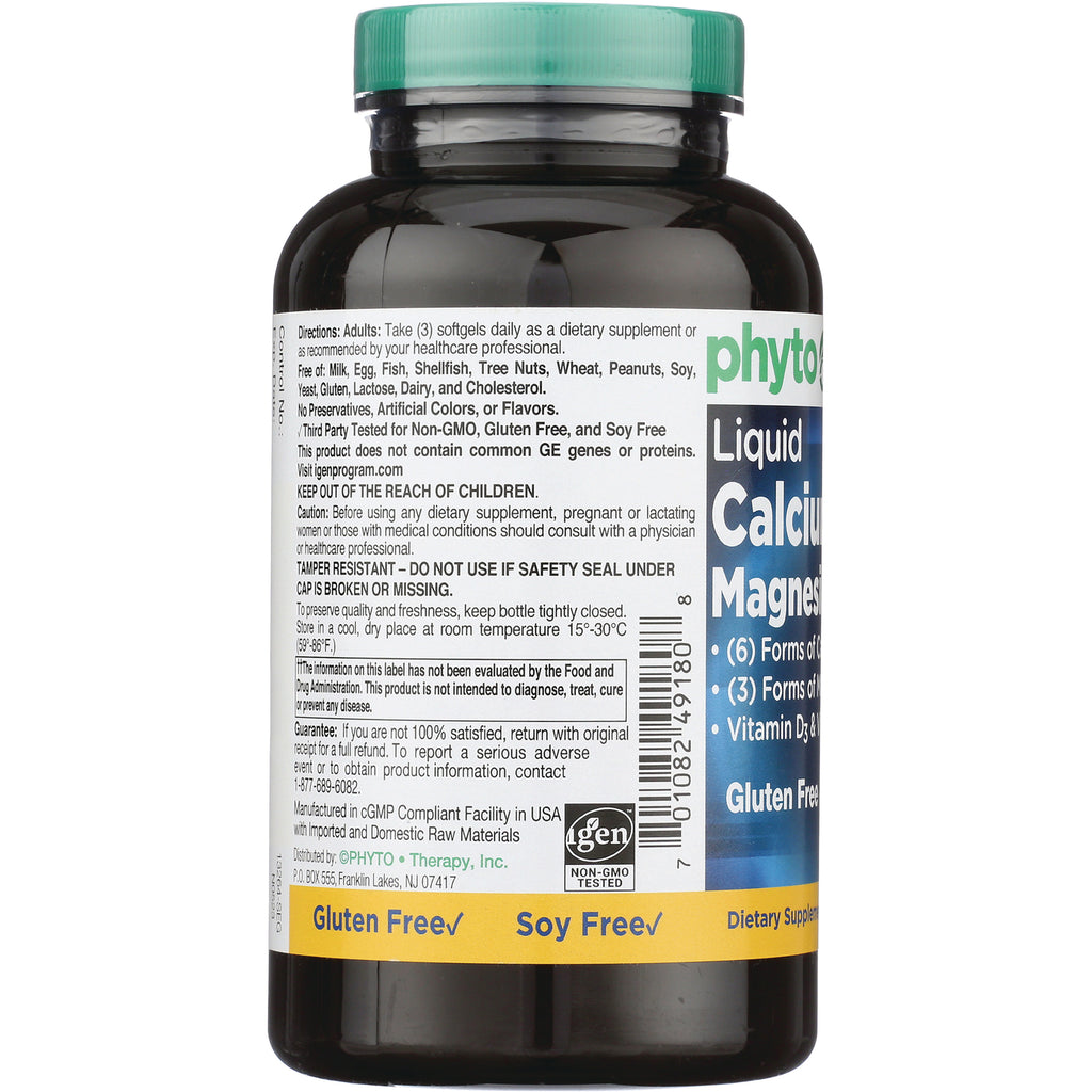 PHY003 | Back label of brown supplement bottle showing directions, warnings, barcode and Gluten Free Soy Free banner - Thumbnail