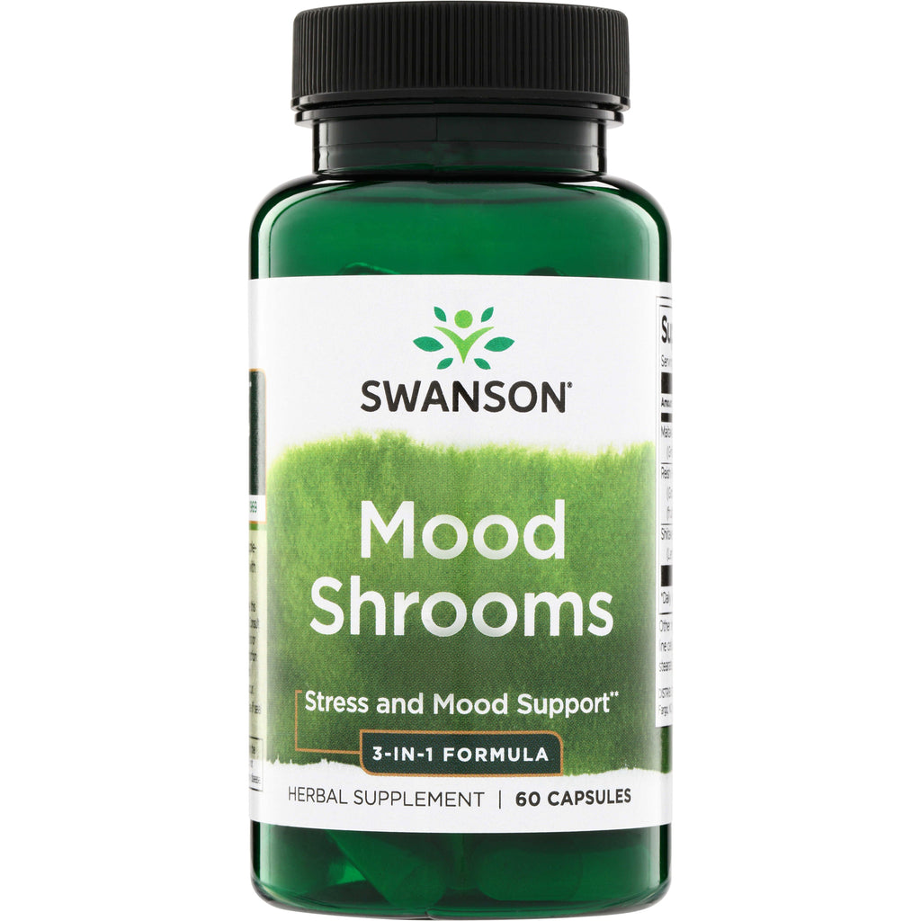 SW1881 | Swanson Mood Shrooms supplement bottle, Stress and Mood Support, 60 capsules - Thumbnail
