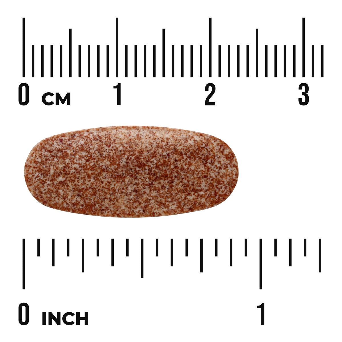 SWU980 | Oval speckled tablet with size reference in cm and inches