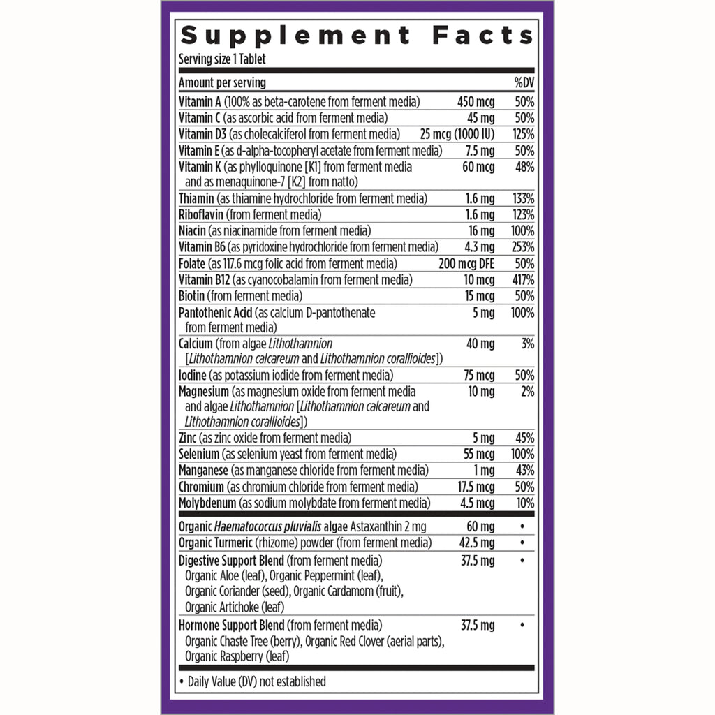 NWC318 | Supplement Facts panel listing vitamins, minerals, blends, and daily values on back label - Thumbnail
