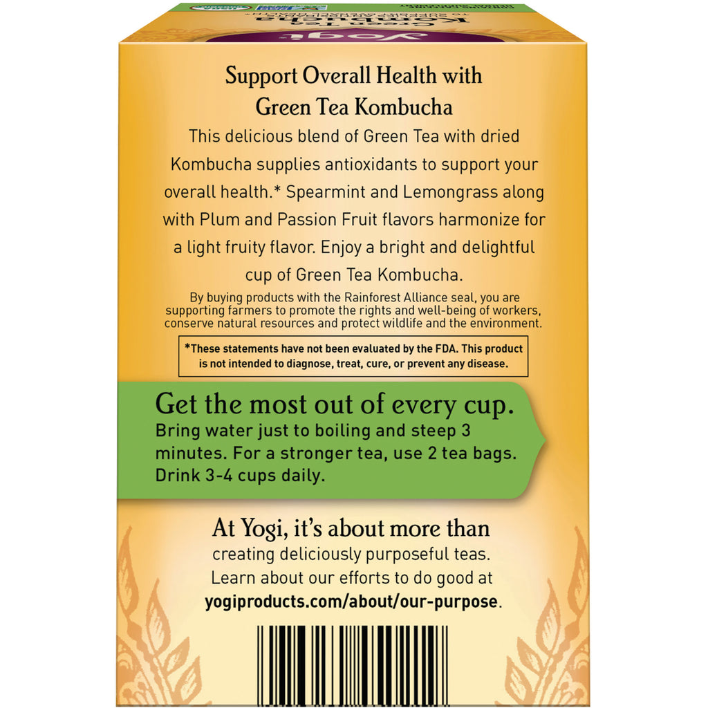 AHW002 | Yogi Green Tea Kombucha tea box back with brewing directions and product information - Thumbnail