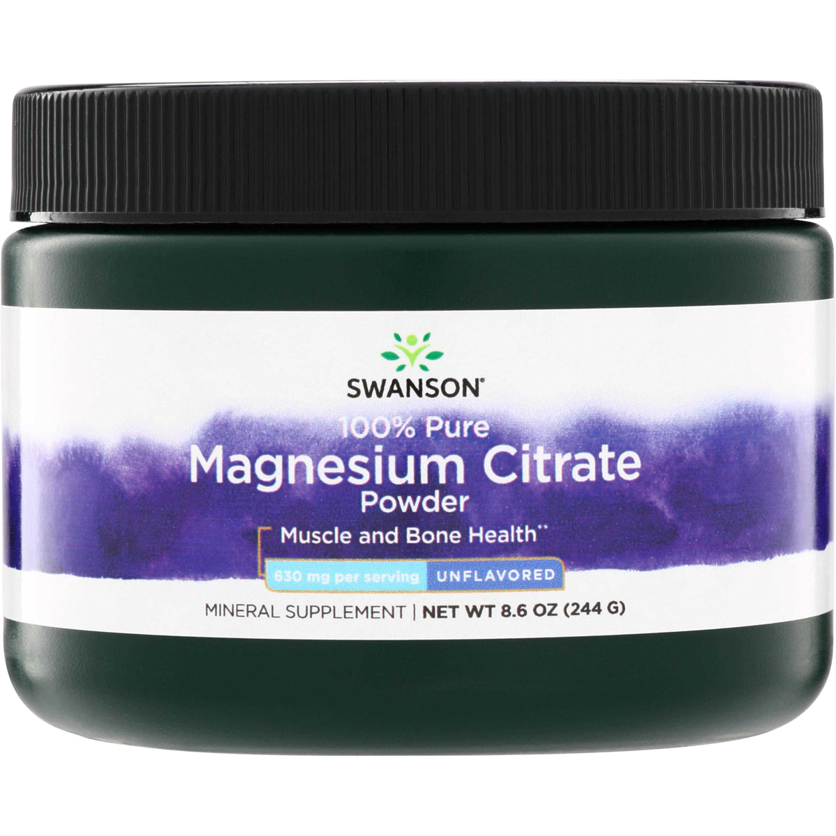 SW1754 | Swanson 100% Pure Magnesium Citrate Powder, Unflavored, 630 mg per serving, 8.6 oz