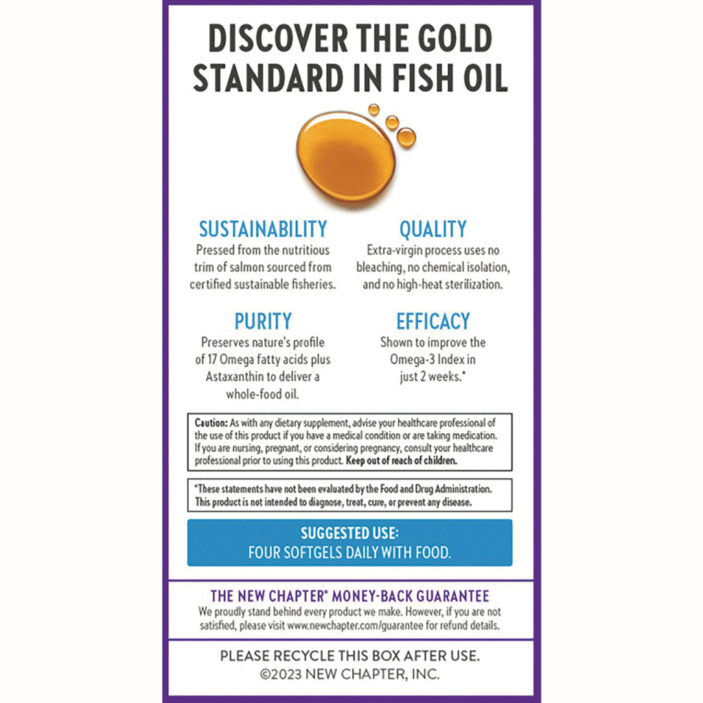 NWC317 | Back of supplement box showing sustainability, quality, purity, efficacy claims and suggested use four softgels daily - Thumbnail