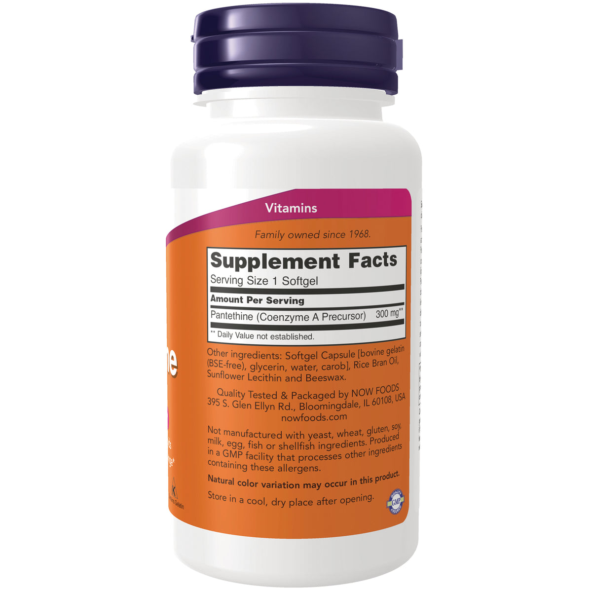 NWF773 | Back of white supplement bottle showing Supplement Facts panel with serving size 1 softgel and ingredient list