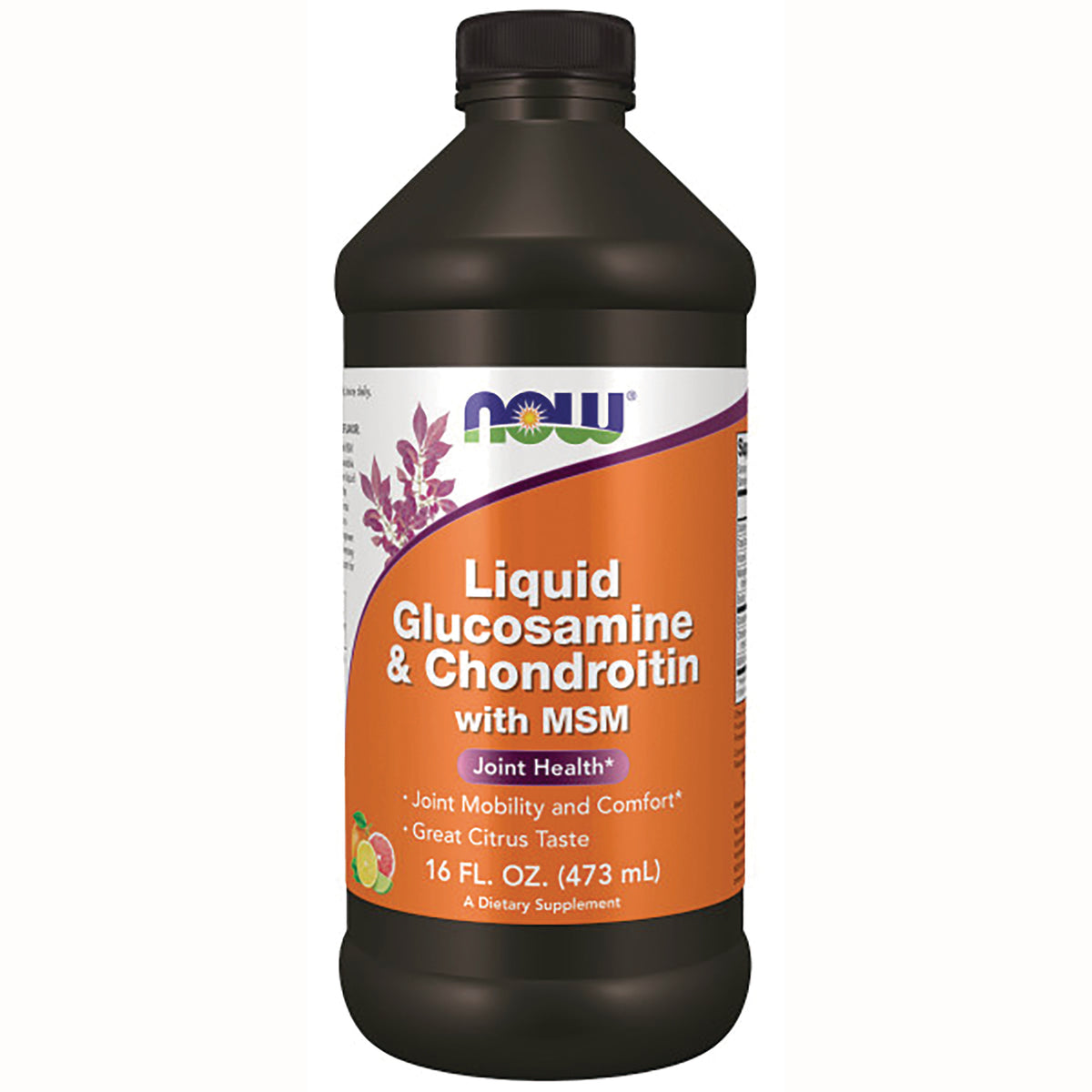 NWF061 | NOW Liquid Glucosamine & Chondroitin with MSM 16 FL. OZ (473 mL) orange label bottle
