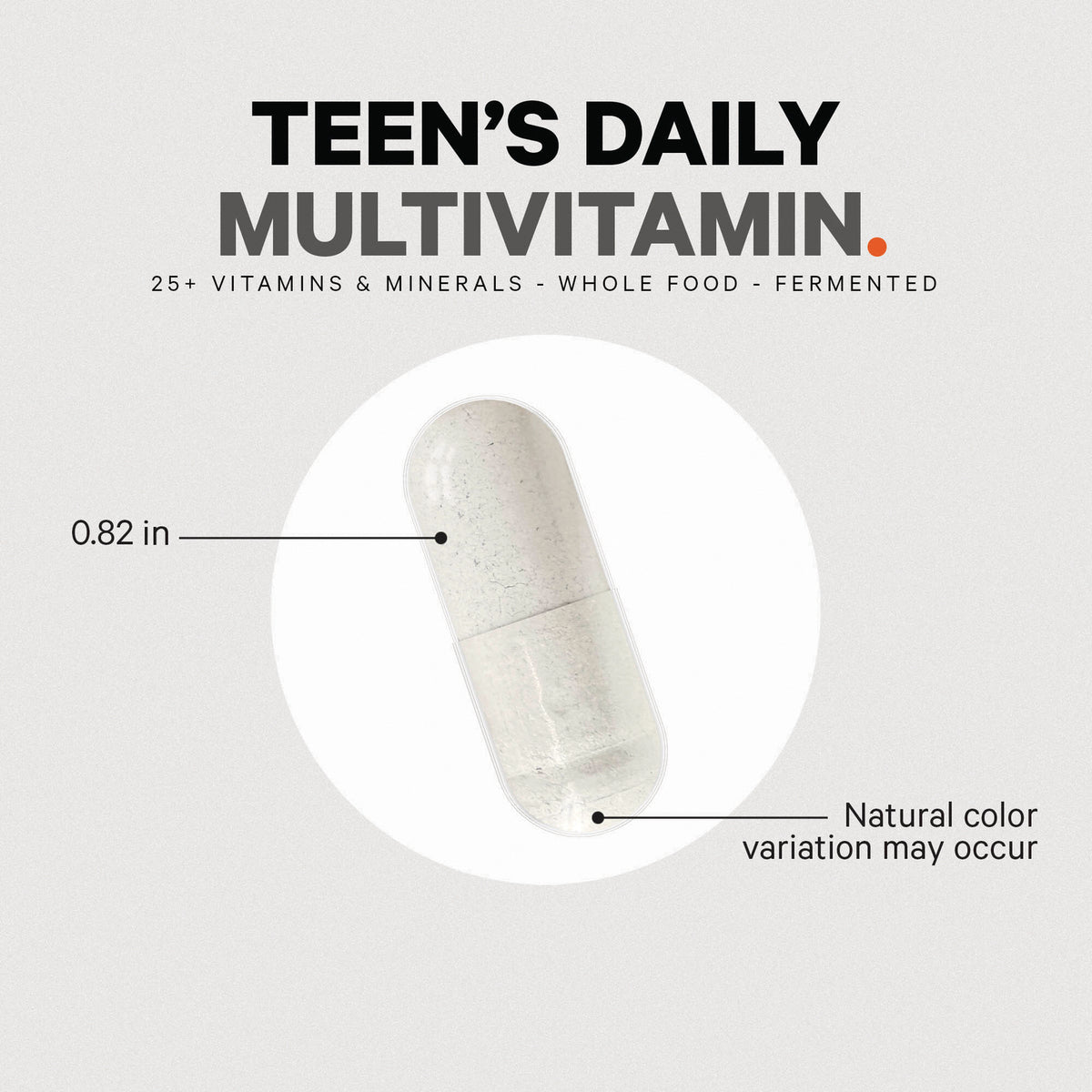 CDG025 | capsule close-up with 0.82 in measurement and label Natural color variation may occur