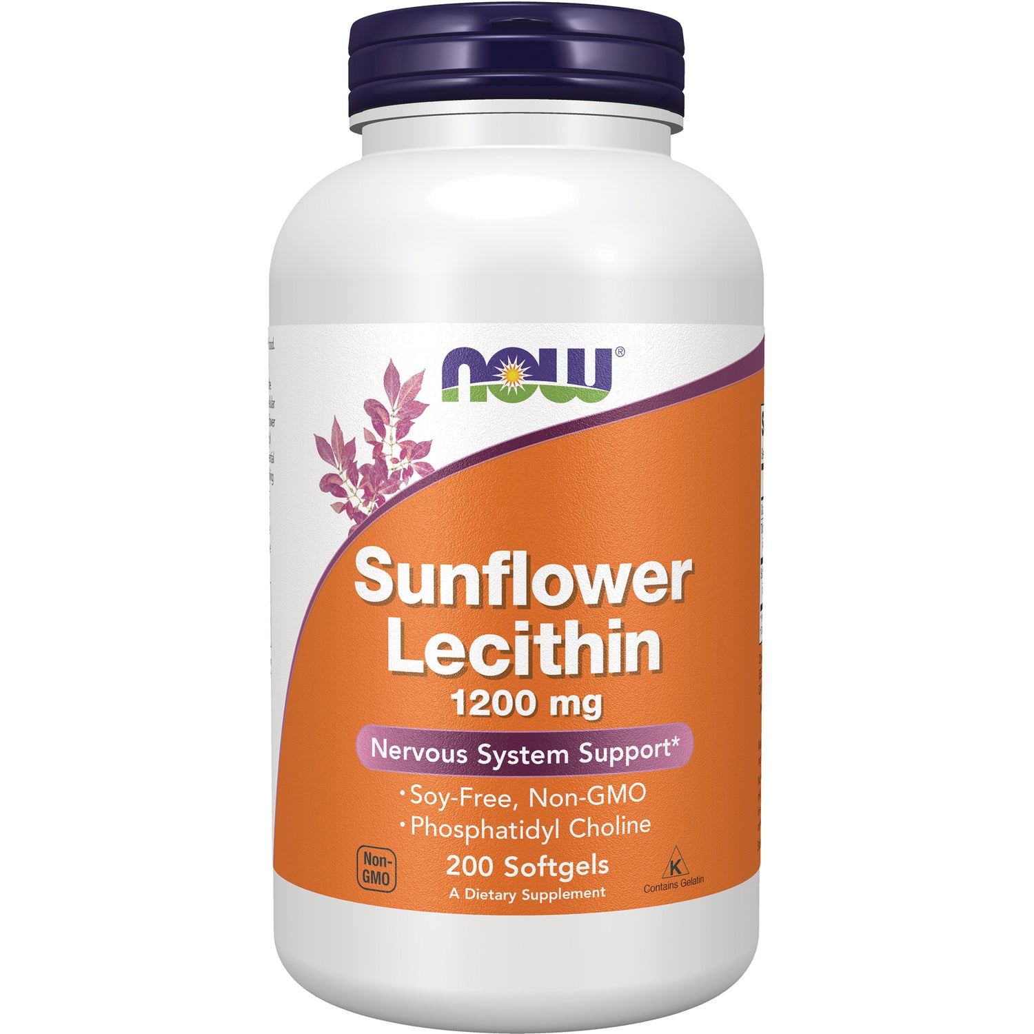 NWF1306 | NOW Sunflower Lecithin 1200 mg bottle showing front label, 200 softgels